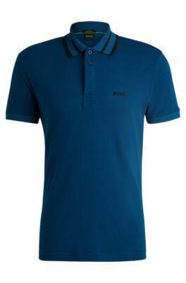 HUGO BOSS Interlock-cotton Polo Shirt With Logo Detail In Light Blue Product Image