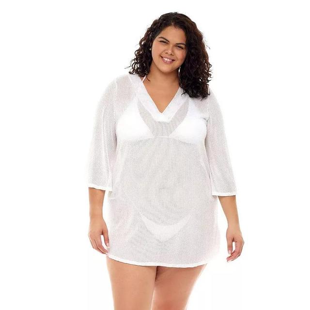 Plus Size Jordan Taylor Bell-Sleeve Sheer Swim Cover-Up Tunic, Womens White Product Image