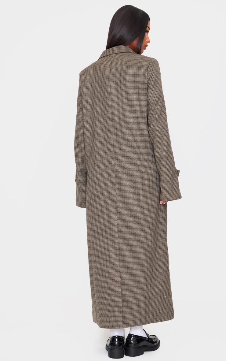 Khaki Check Print Oversized Trench Coat Product Image