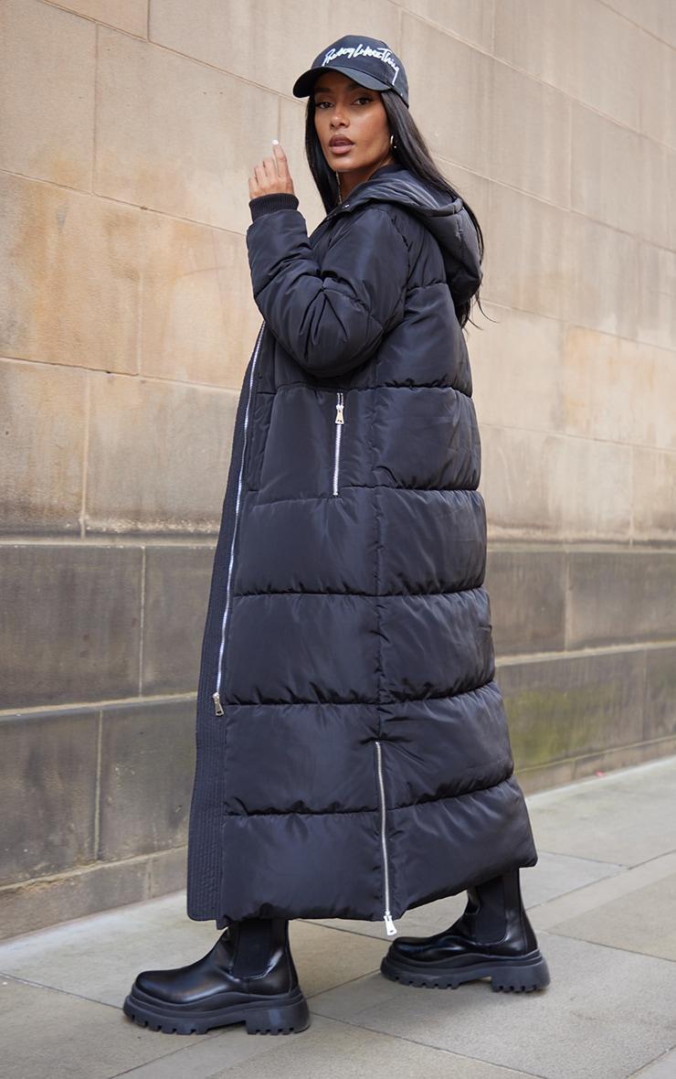 PRETTYLITTLETHING Black Text Front Maxi Puffer Coat Product Image