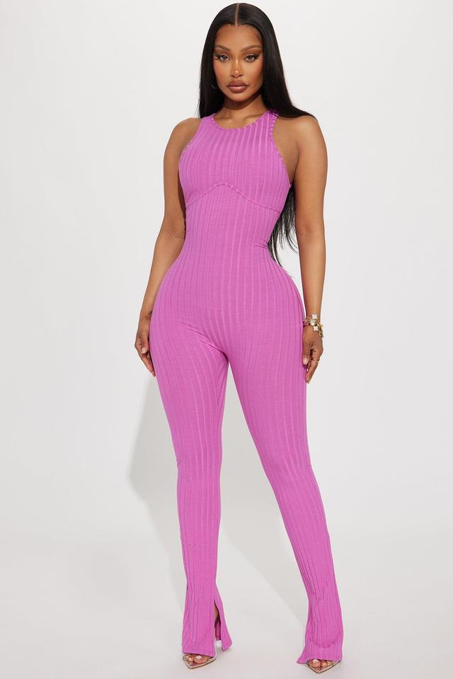 All Or Nothing Ribbed Jumpsuit - Magenta Product Image