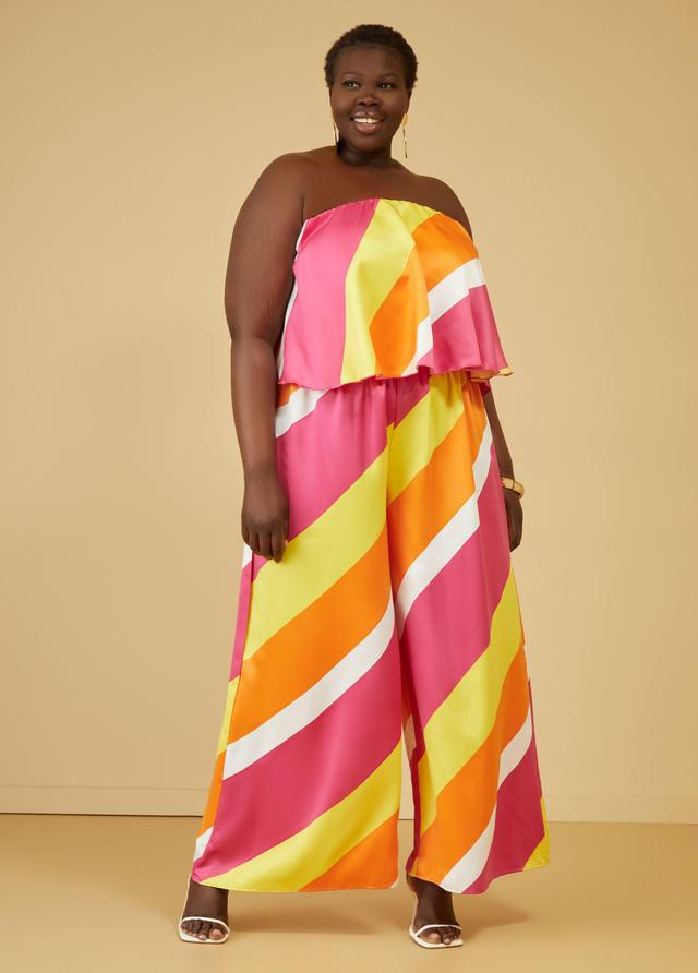 Plus Size Strapless Striped Satin Jumpsuit Ashley Stewart Product Image