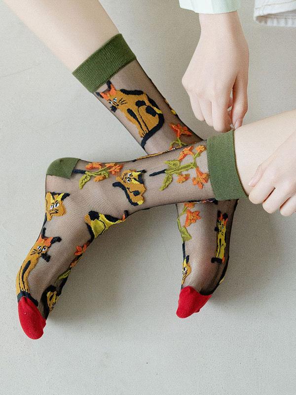 Animal Printed Breathable See-Through Split-Joint Sweat-Absorbing Socks Accessories Product Image