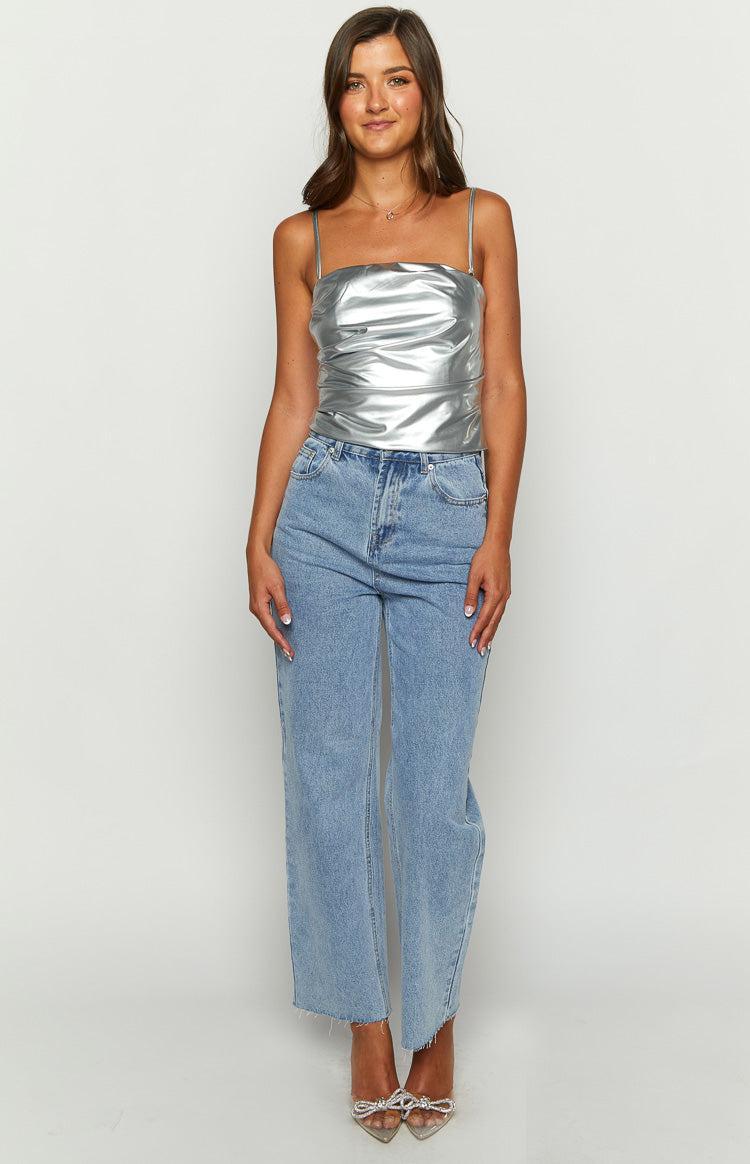 Never There Silver Metallic Strapless Top Product Image