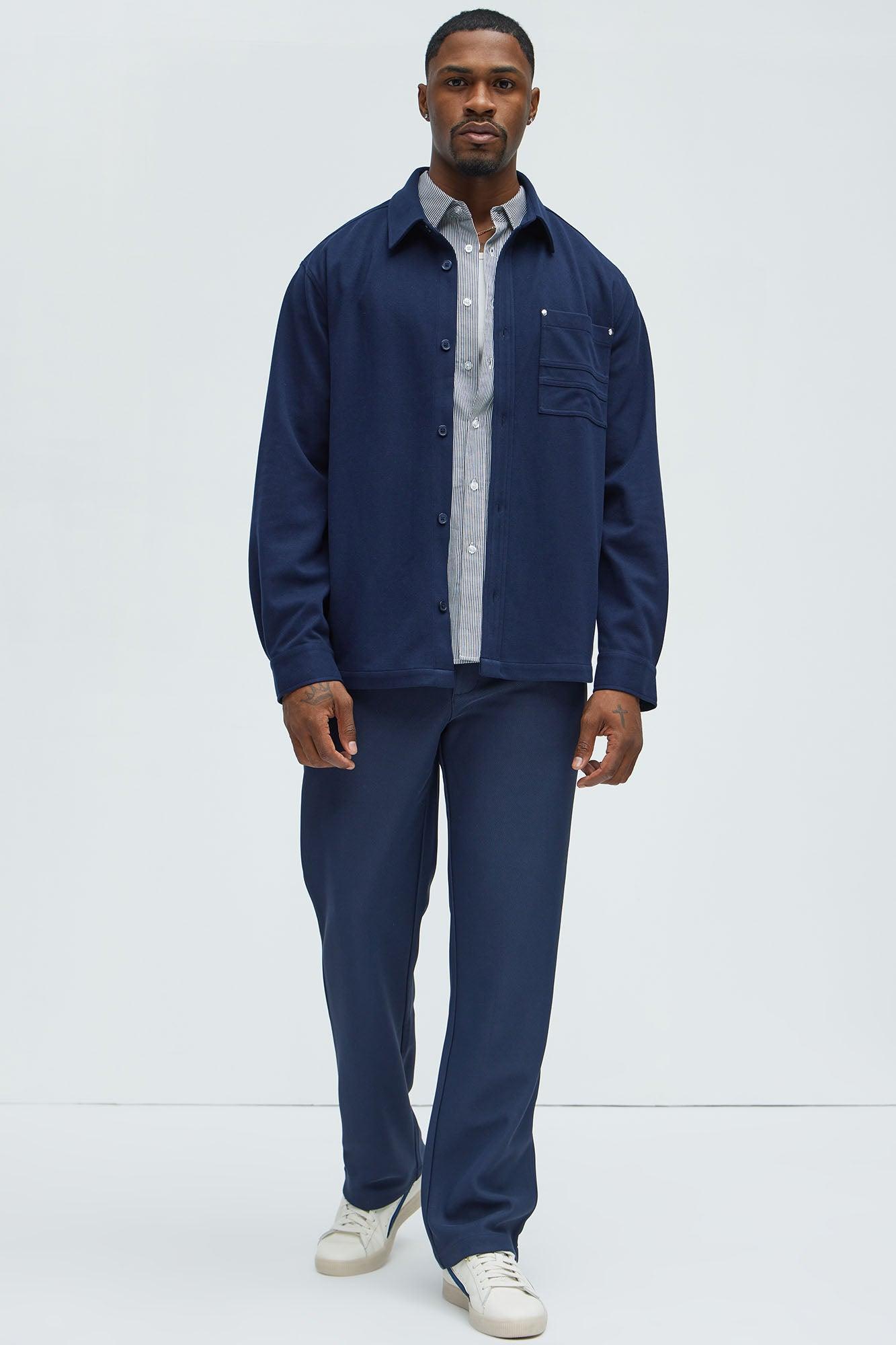 Fargo Wool Like Button Up Shirt - Navy Product Image