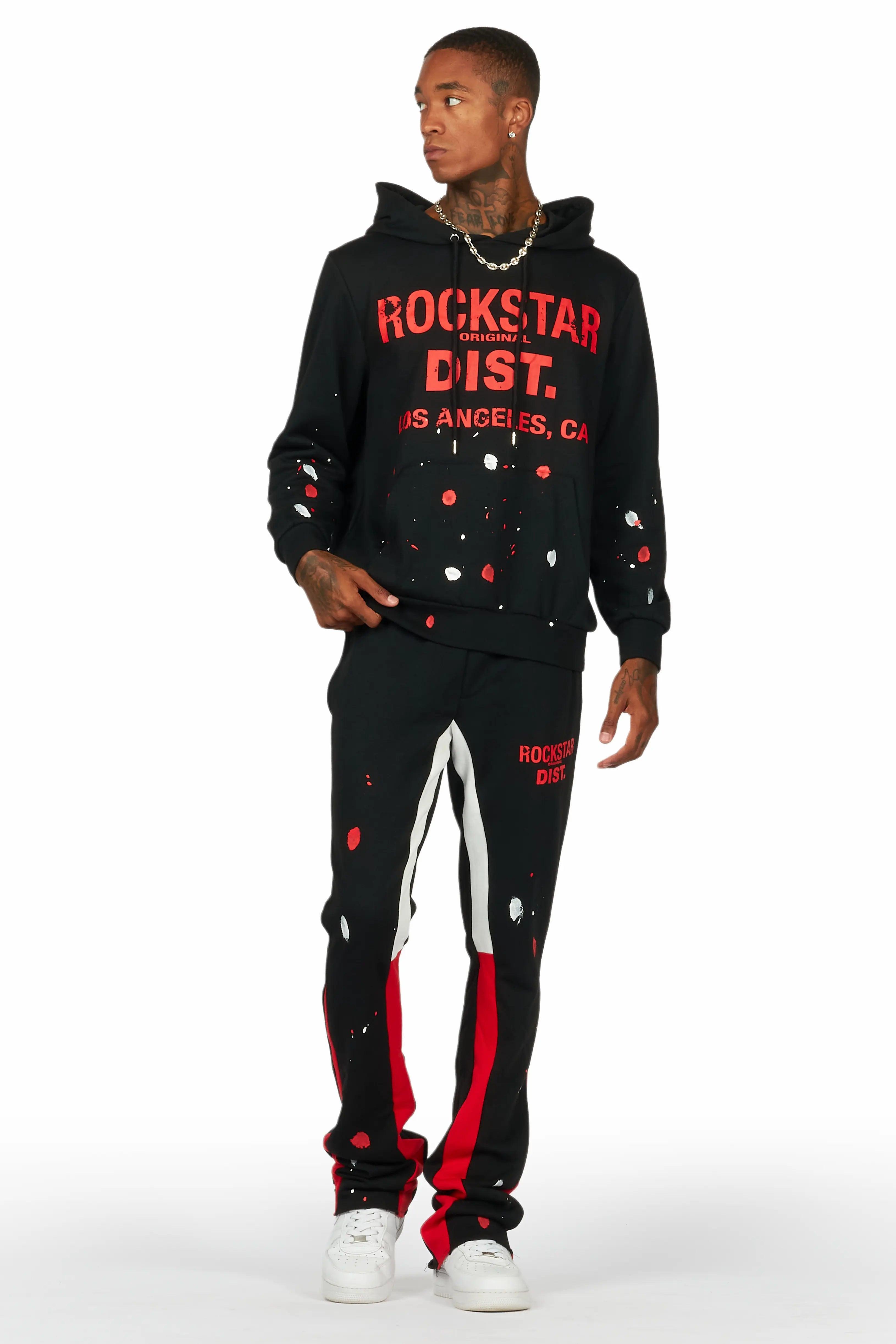 Scottie Black/Red Paint Splatter Hoodie/Stacked Flare Pant Set Male Product Image