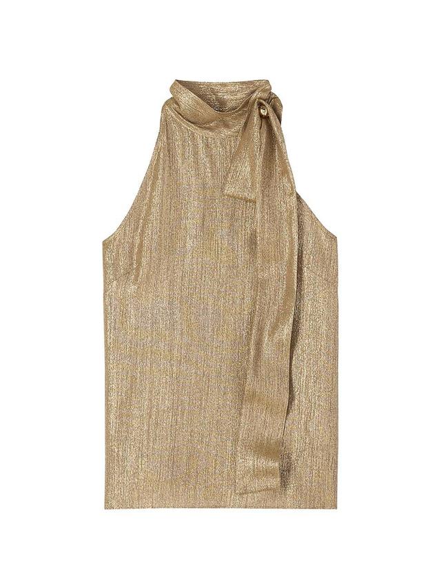 Womens Metallic Halter Tie-Neck Top Product Image