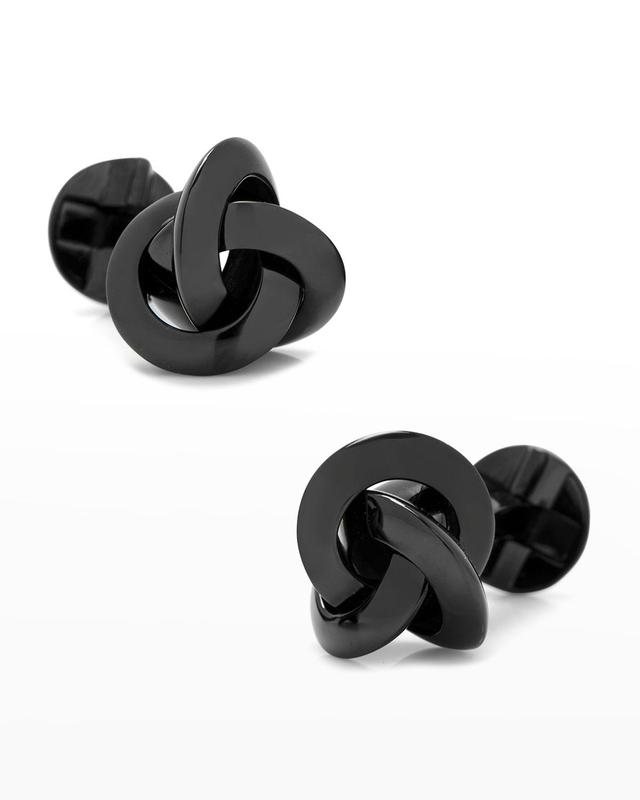 Mens Sterling Silver Black Knot Cufflinks Product Image