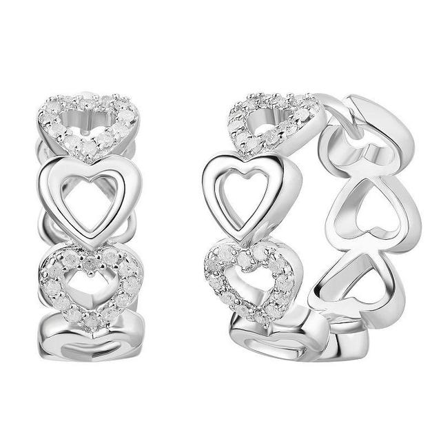 Sterling Silver 1/ 5 Carat T.W. Diamond Heart Hoop Earrings, Womens, Silver Tone Product Image