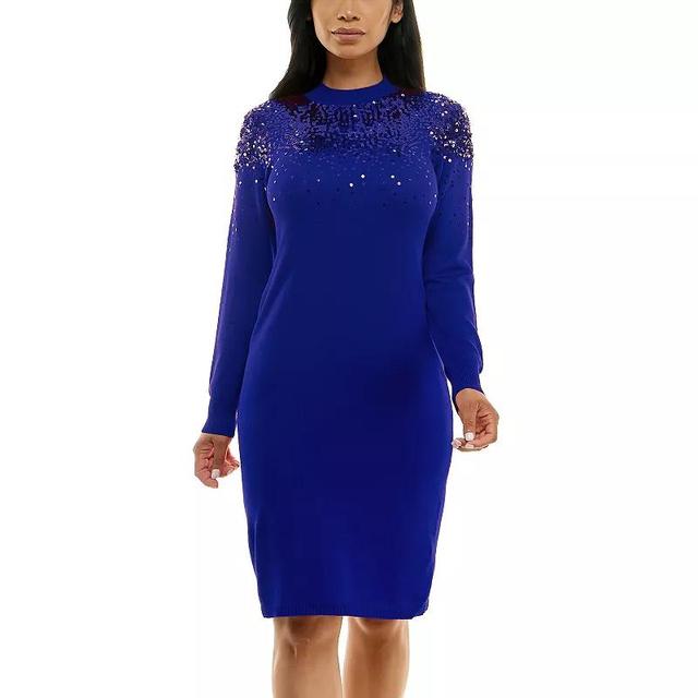 Womens Nina Leonard Sequins Sweater Dress Blue Product Image