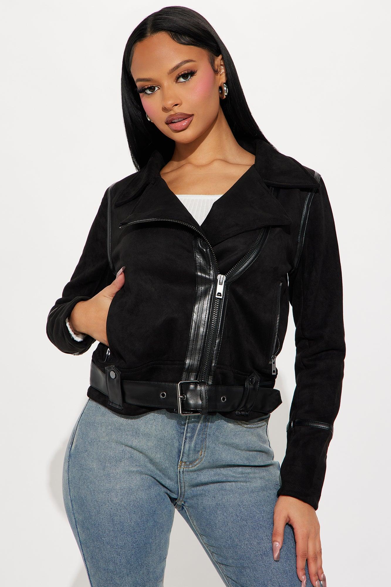 Better Days Faux Suede Moto Jacket - Black Product Image