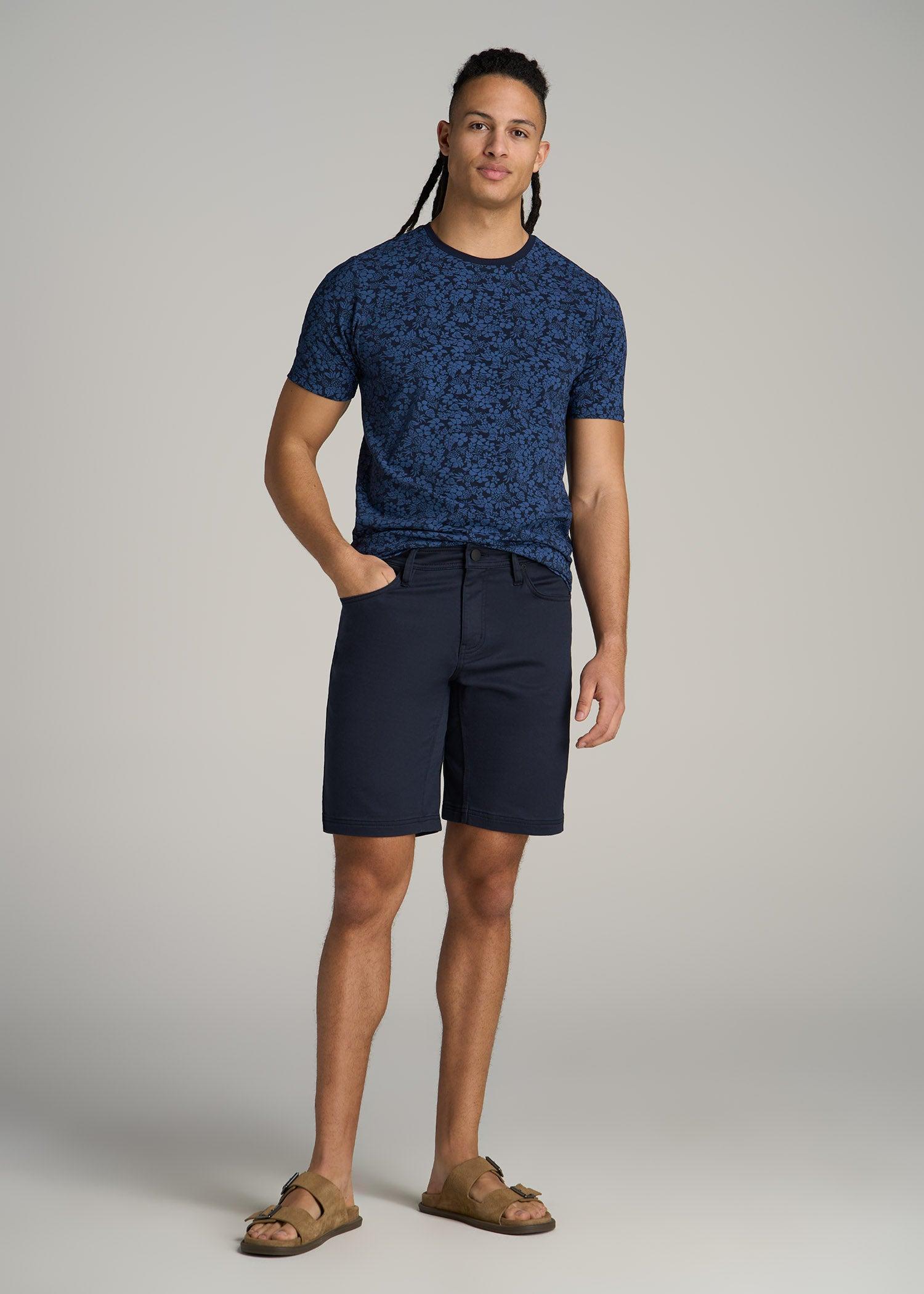 Stretch Pima Cotton Printed Tee for Tall Men in Blue Hibiscus Product Image