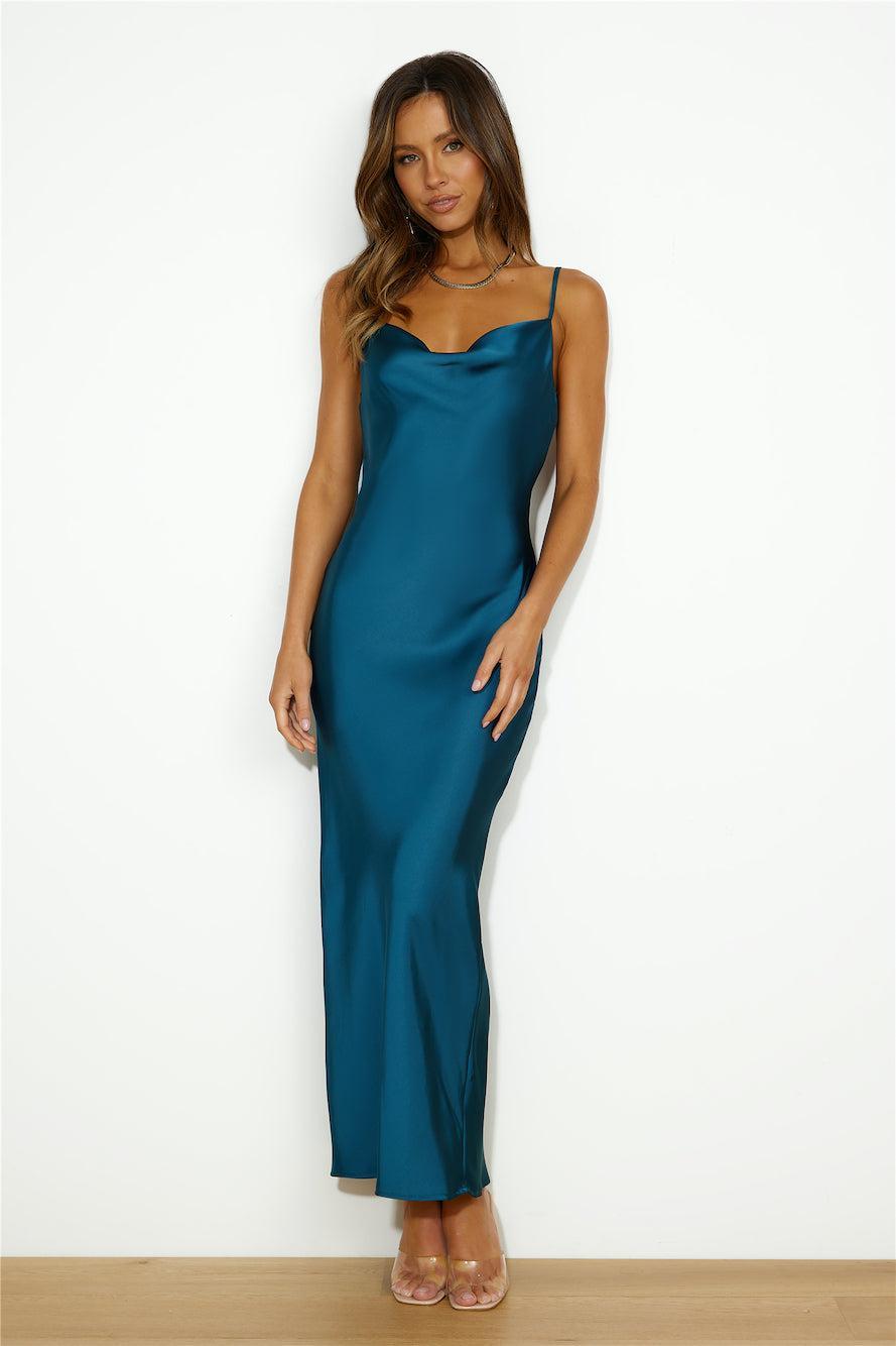 Divine Nights Satin Maxi Dress Blue  Product Image