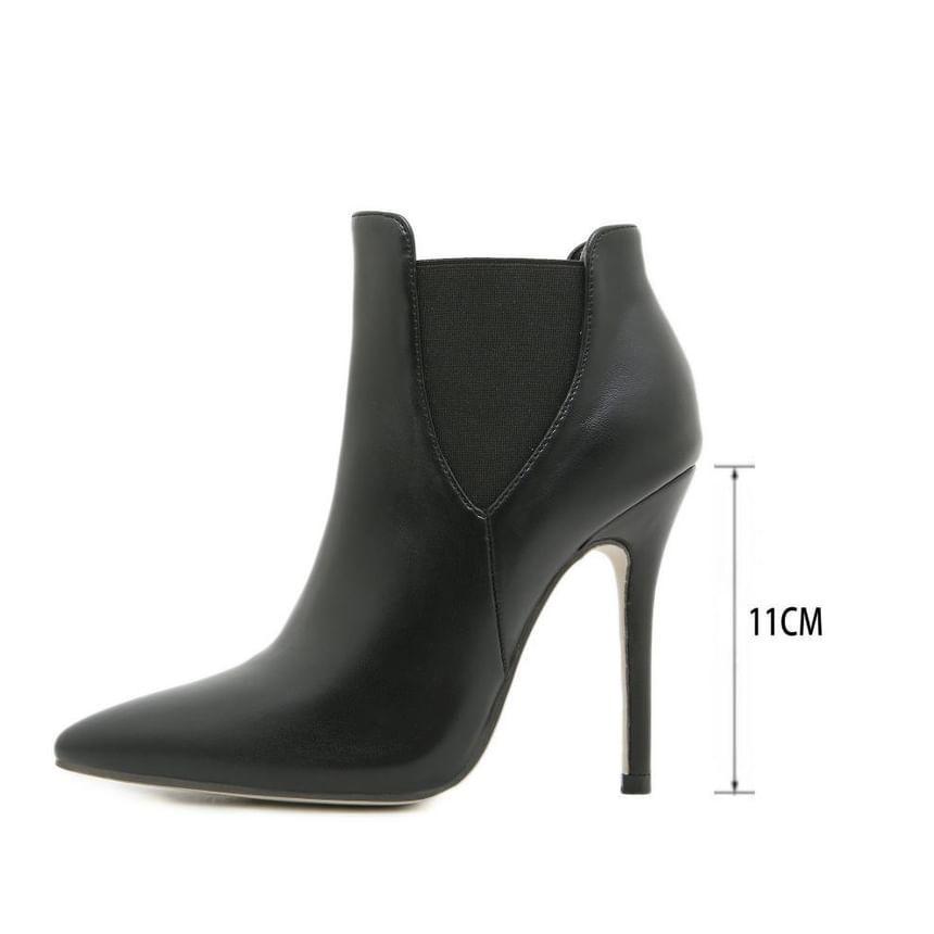 Stiletto Pointed Toe Plain Faux Leather Short Chelsea Boots Product Image