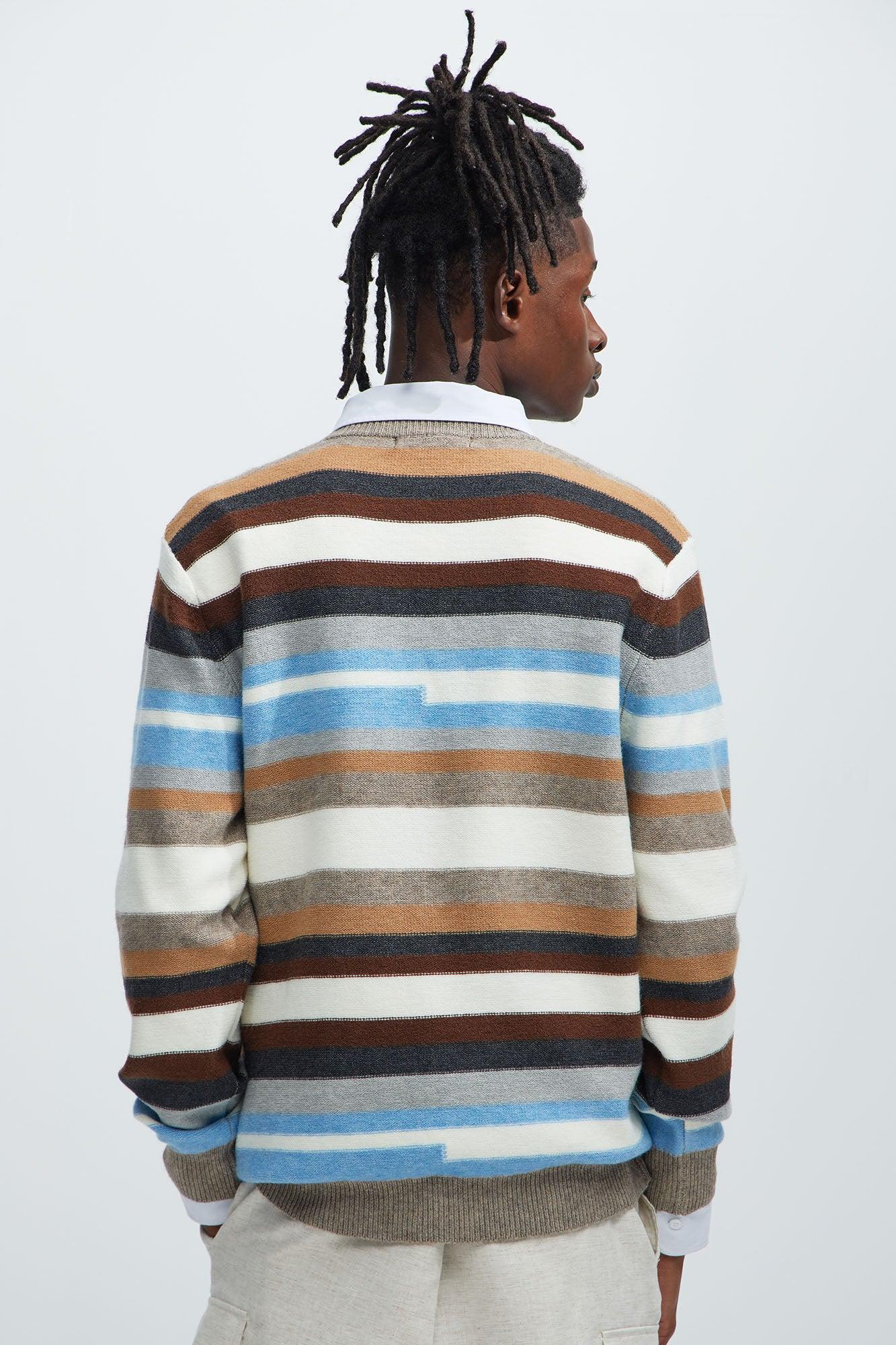 Full Striped Crewneck Sweater - Brown/combo Product Image