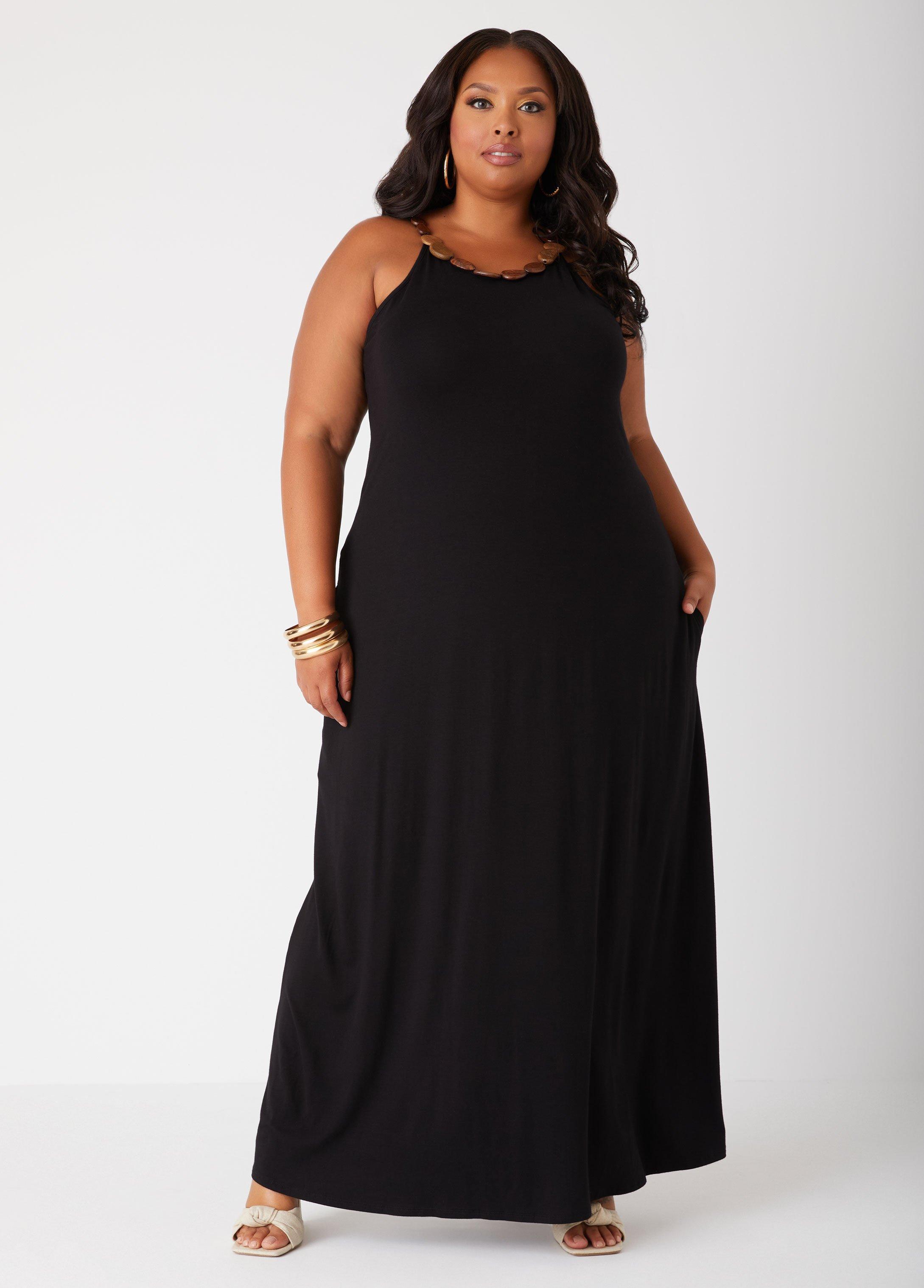 Plus Size Wood Bead Embellished Maxi Dress, - Ashley Stewart Product Image