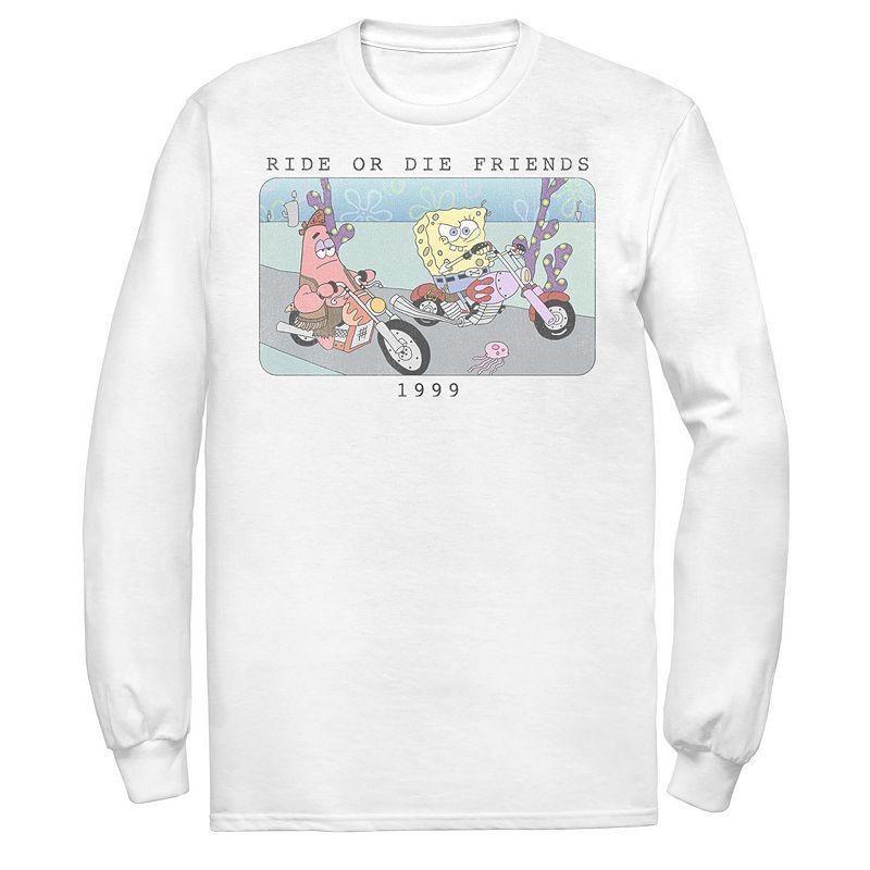 Mens Nickelodeon SpongeBob SquarePants Ride Or Die Friends 1999 Portrait Long Sleeve Graphic Tee Grey Product Image