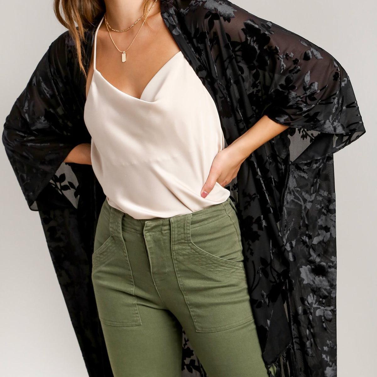 Two-Tone Floral Burnout Velvet Kimono Product Image