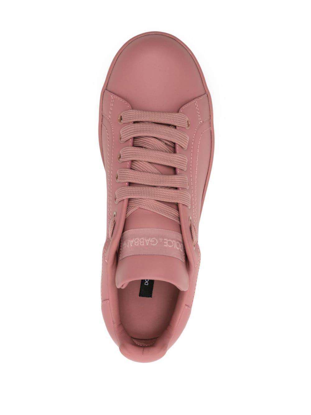 Embossed-logo Leather Sneakers In Pink Product Image