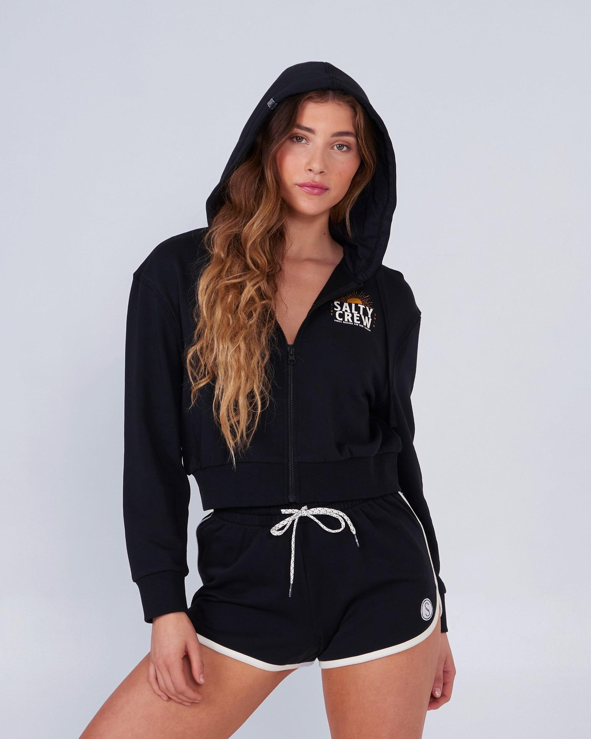 Cruisin Crop Zip Front Hoody - Black Product Image