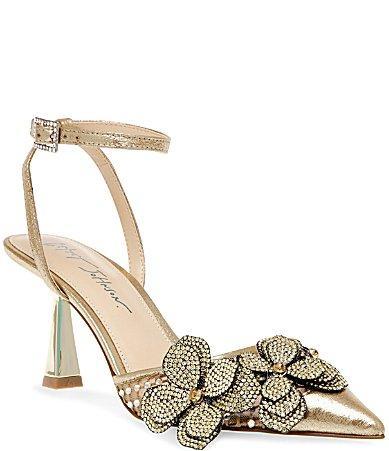 Blue by Betsey Johnson Sofya Rhinestone Flower Applique Metallic Dress Pumps Product Image