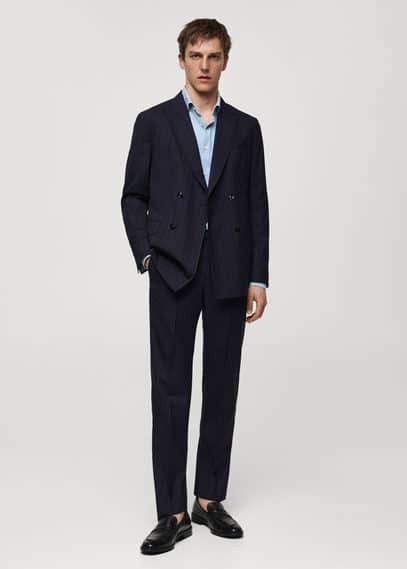 MANGO MAN - Pinstripe virgin wool suit trousers dark navyMen Product Image