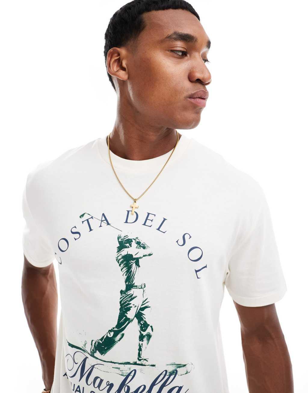 ASOS DESIGN relaxed t-shirt in cream with golf front print Product Image