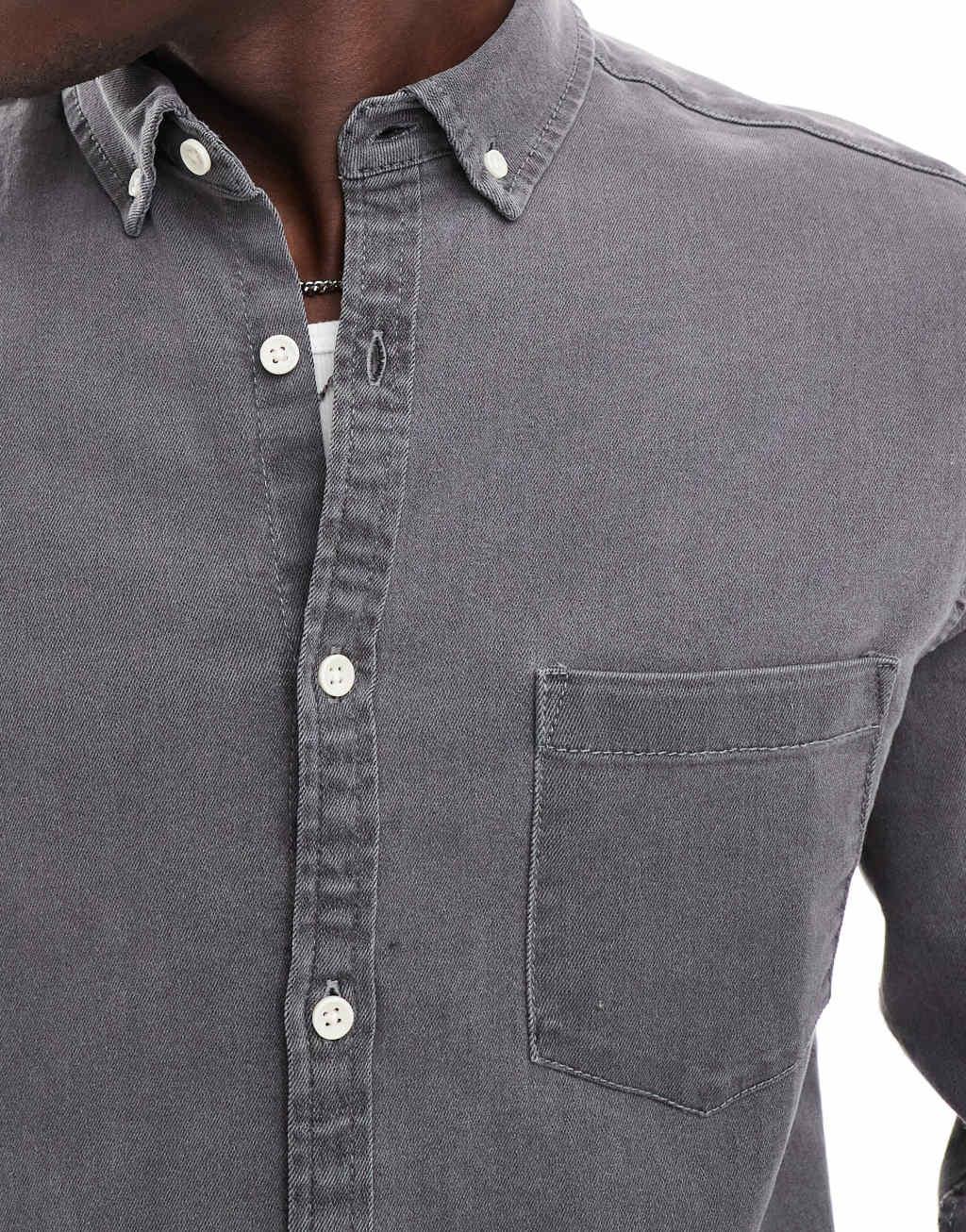 ASOS DESIGN stretch slim denim shirt in washed black Product Image