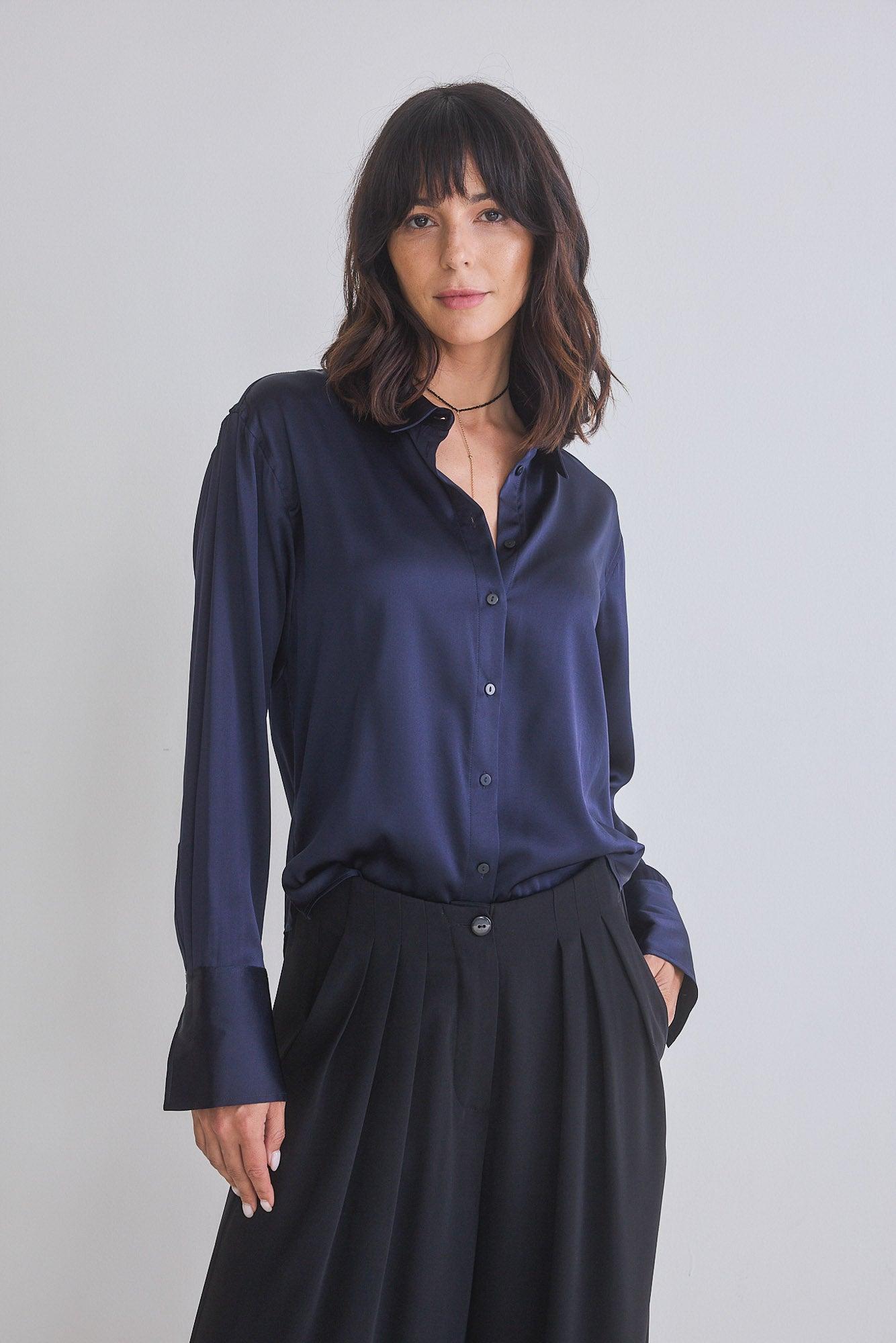 Shift Your Gaze Silk Button Down Blouse Product Image