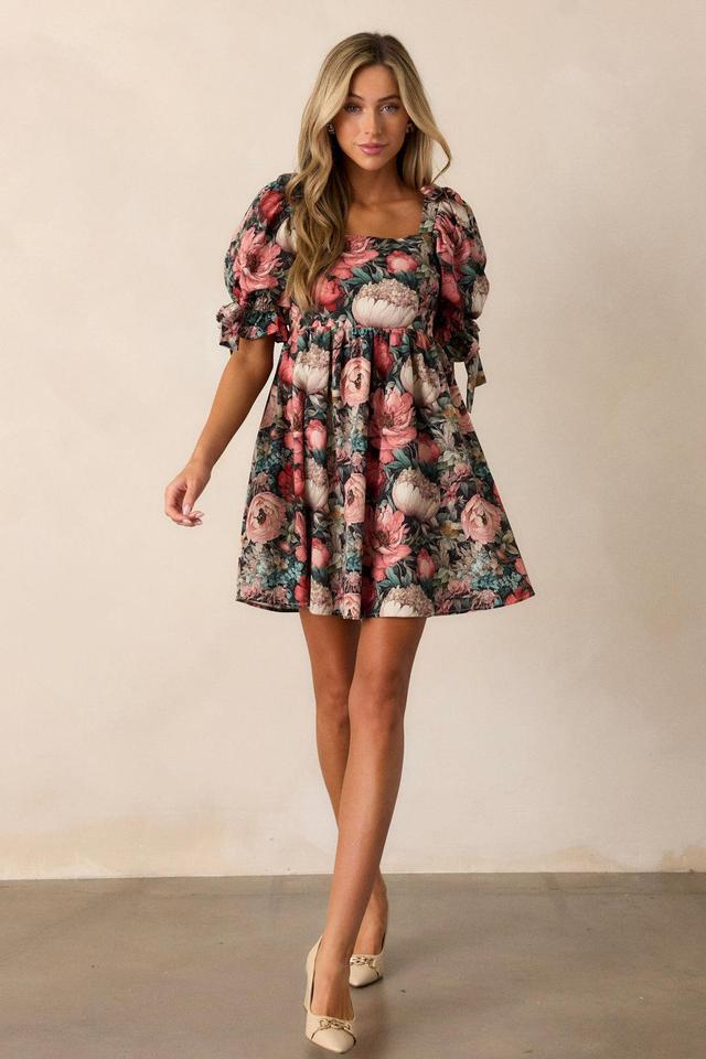 Romantic Lover 100% Cotton Black Floral Mini Dress Product Image