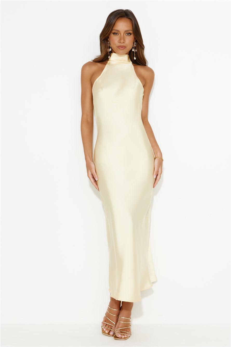 Crystal Glass Satin Maxi Dress Yellow Product Image