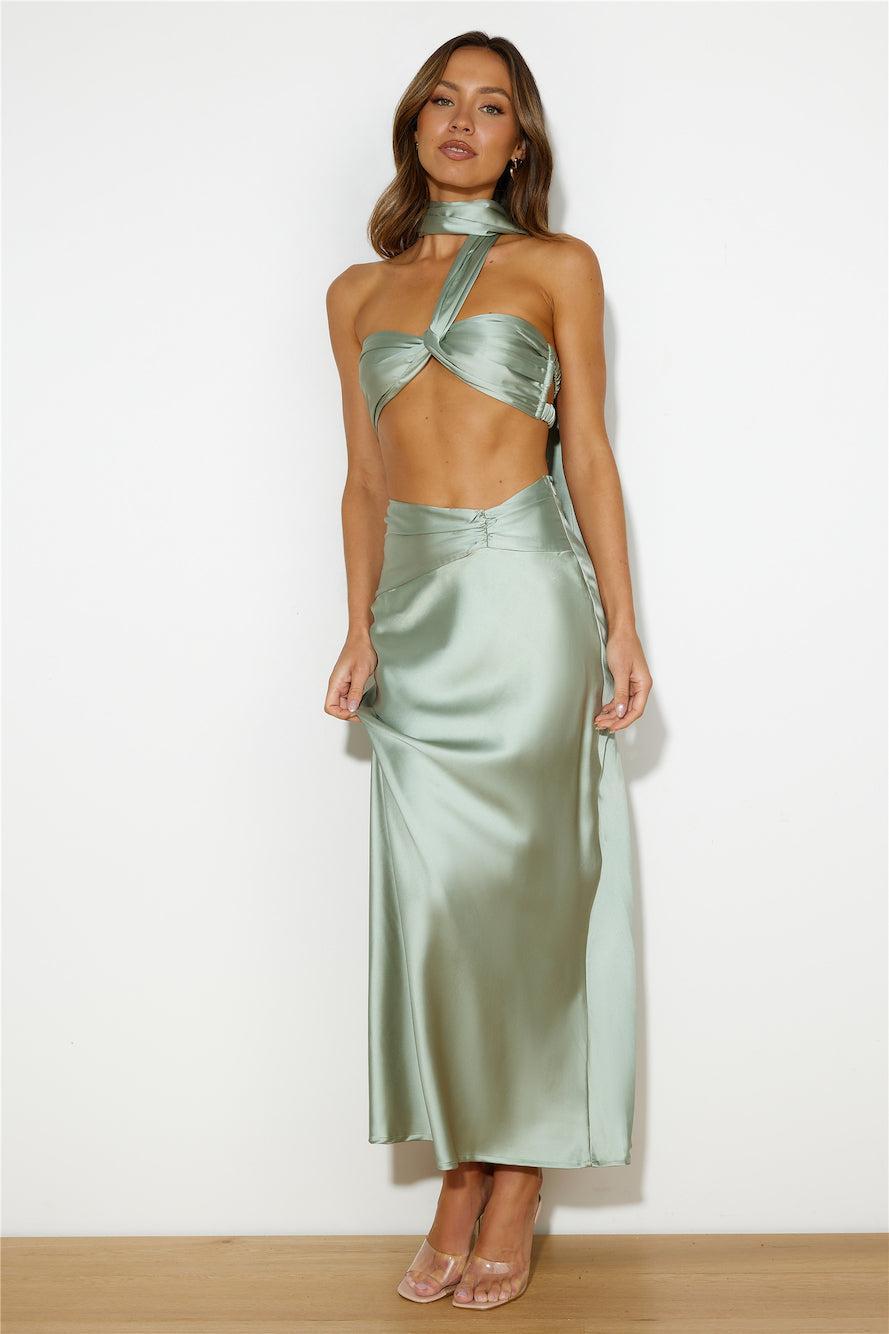 Ideal Vision Satin Maxi Skirt Sage  Product Image