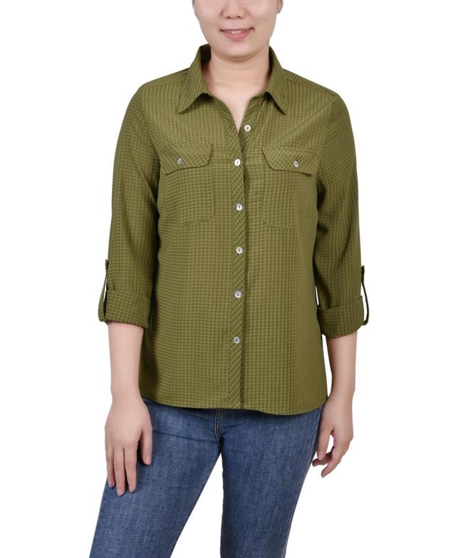 Ny Collection Womens 3/4 Sleeve Windowpane Blouse Product Image