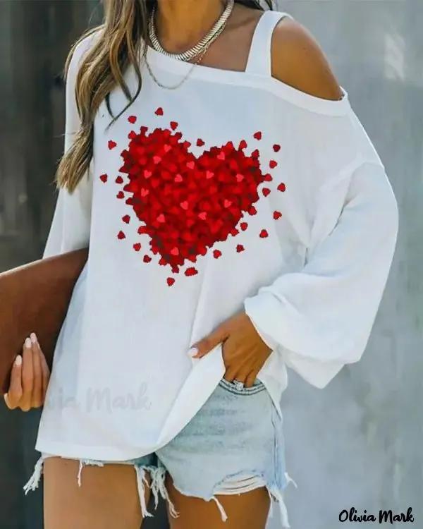 Olivia Mark – Valentine’s Day Heart Print Off-the-Shoulder Top Product Image