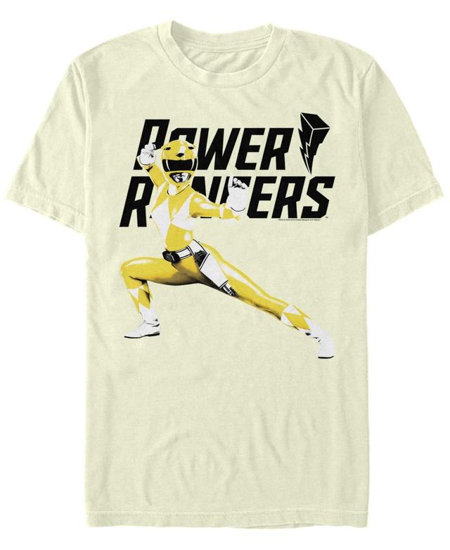 Mens Power Rangers Yellow Ranger Action Pose Logo Tee Natural Product Image