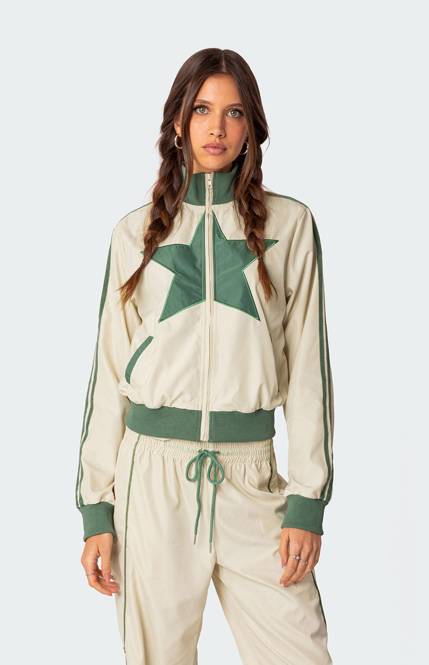 Edikted Womens Superstar Nylon Track Jacket - White/oliveedium Product Image