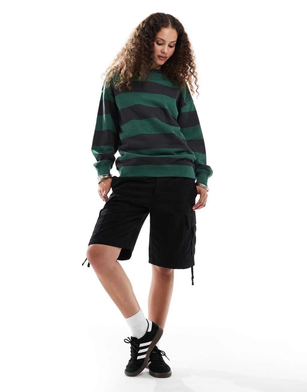 Daisy Street relaxed sweatshirt in green and navy stripe Product Image