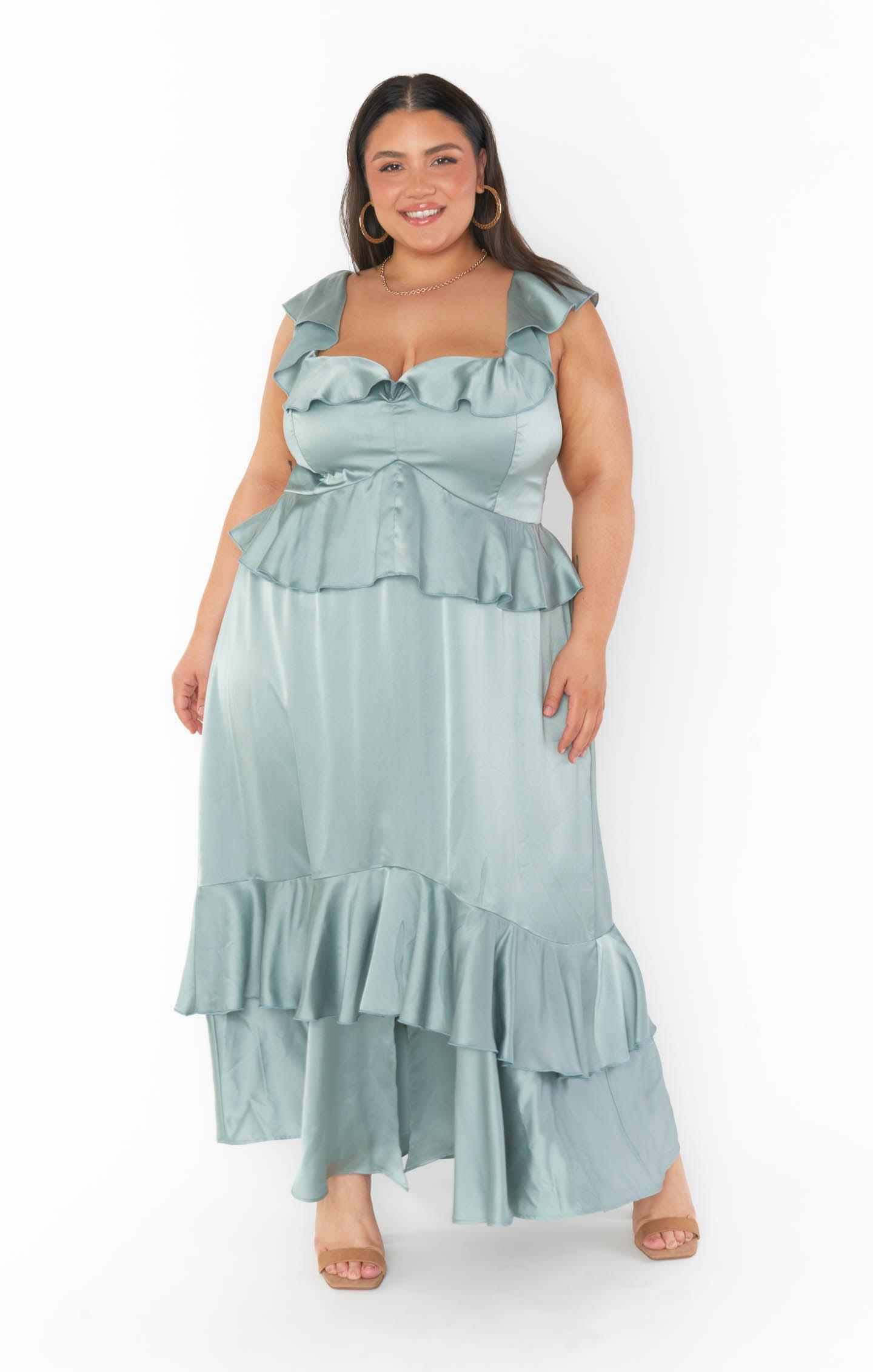 Reese Ruffle Dress ~ Silver Sage Luxe Satin Product Image