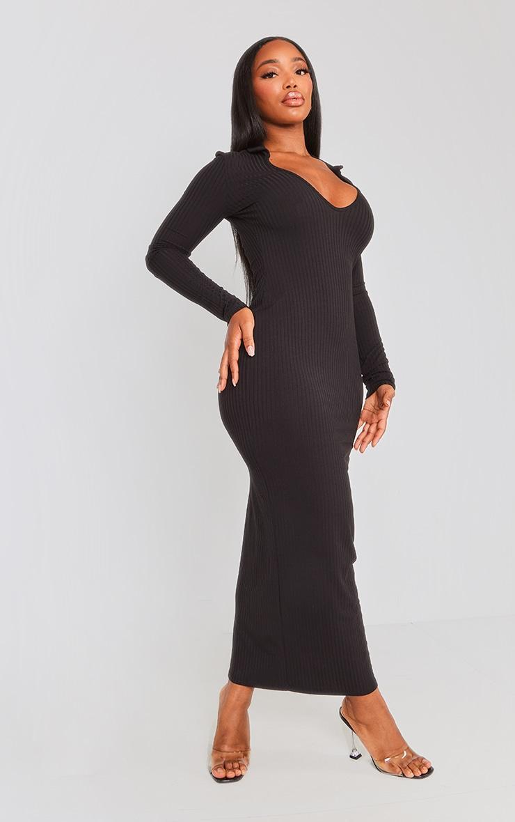 Shape Black Wide Rib Collar Detail Midaxi Dress Product Image