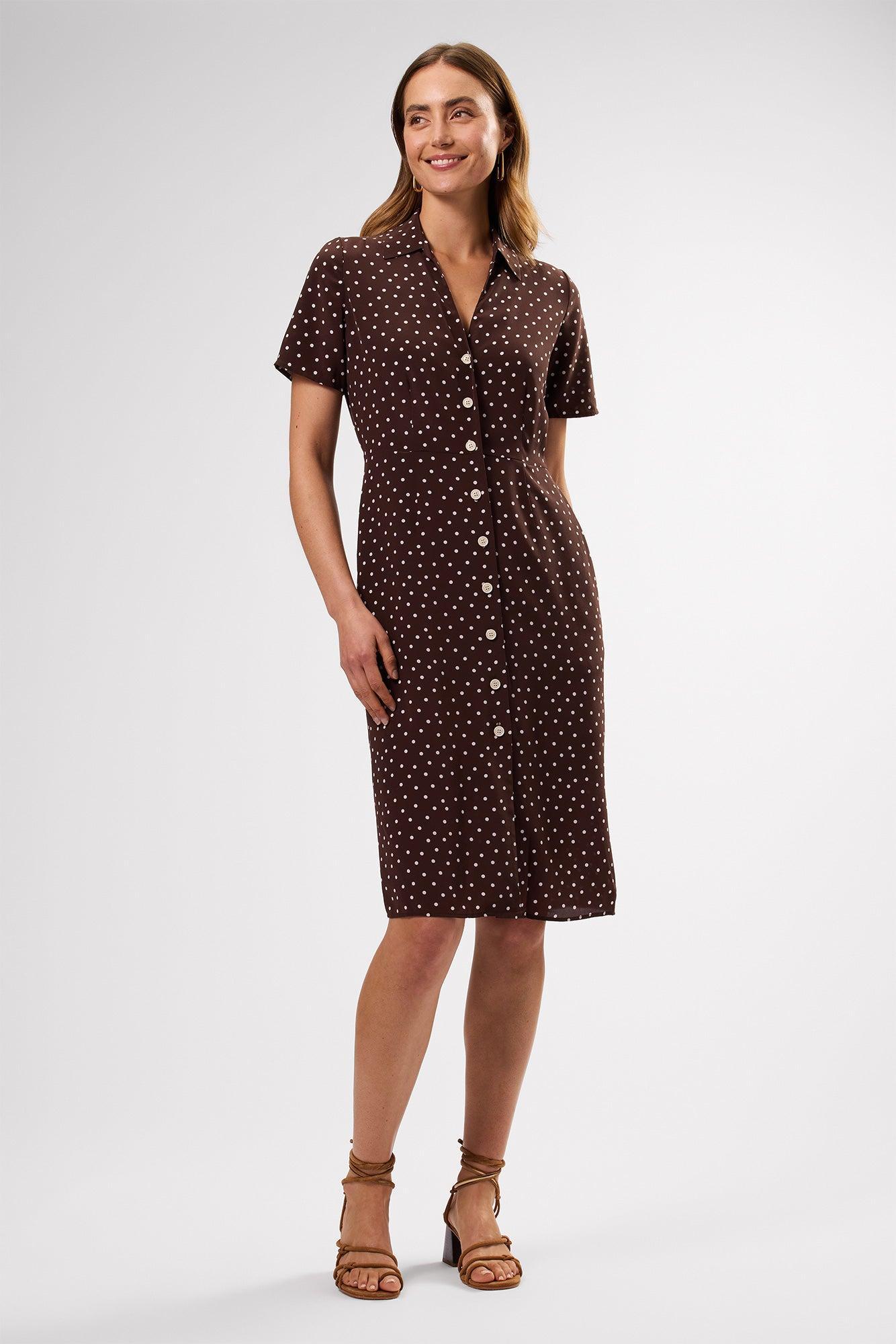 Lou Washable Silk Shirt Dress - Riviera Dot Espresso product image