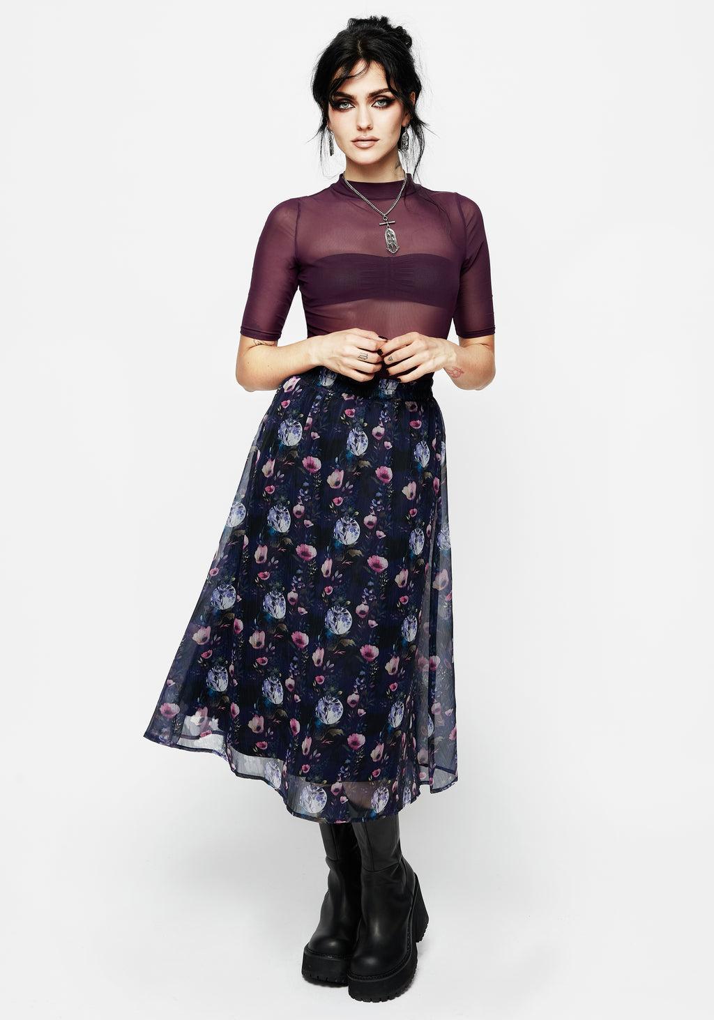 Socordia Floral Moon Chiffon Midi Skirt Product Image