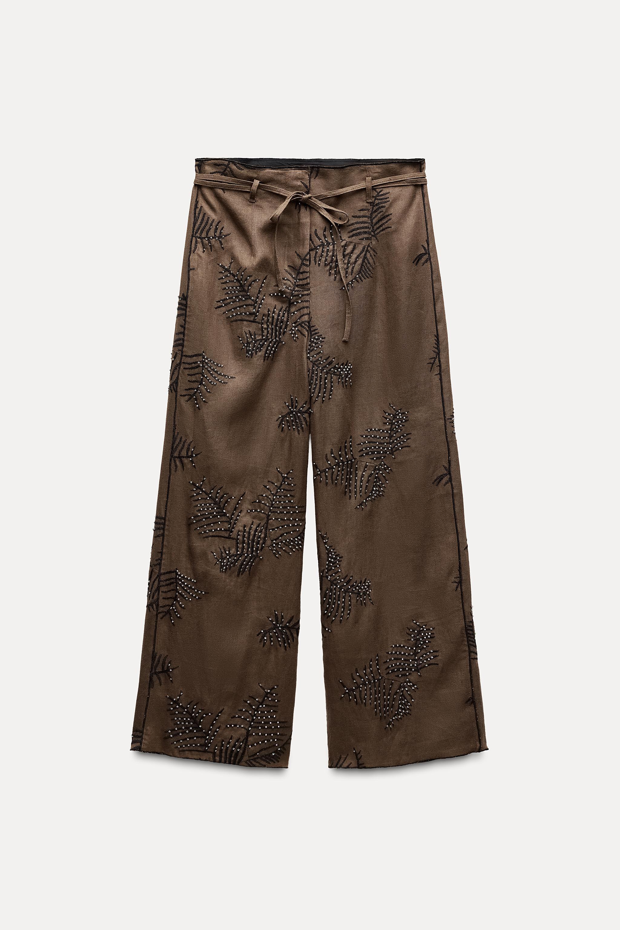 EMBROIDERED WIDE LEG PANTS ZW COLLECTION Product Image