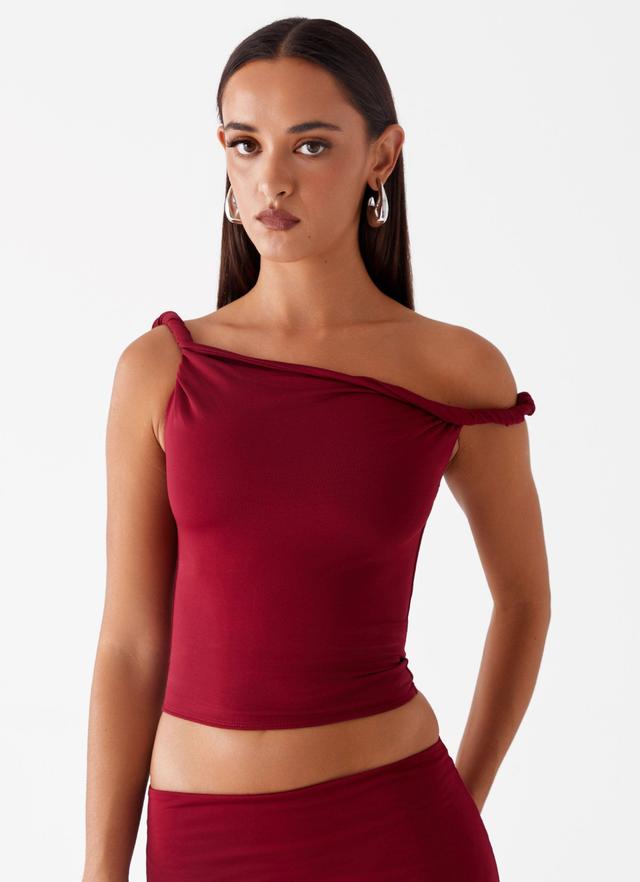 Solace Soul Twist Shoulder Top - Maroon Product Image