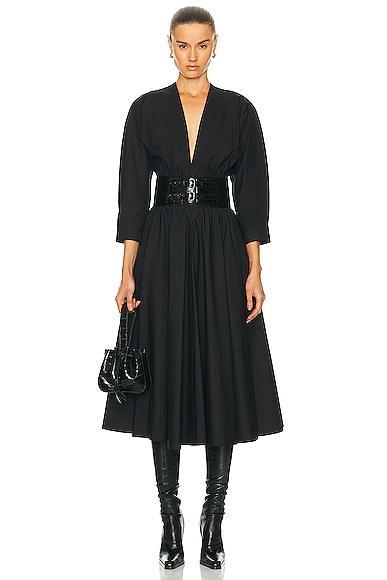 ALAÏA - Belted Cotton Midi Dress - BlackModa Operandi Product Image