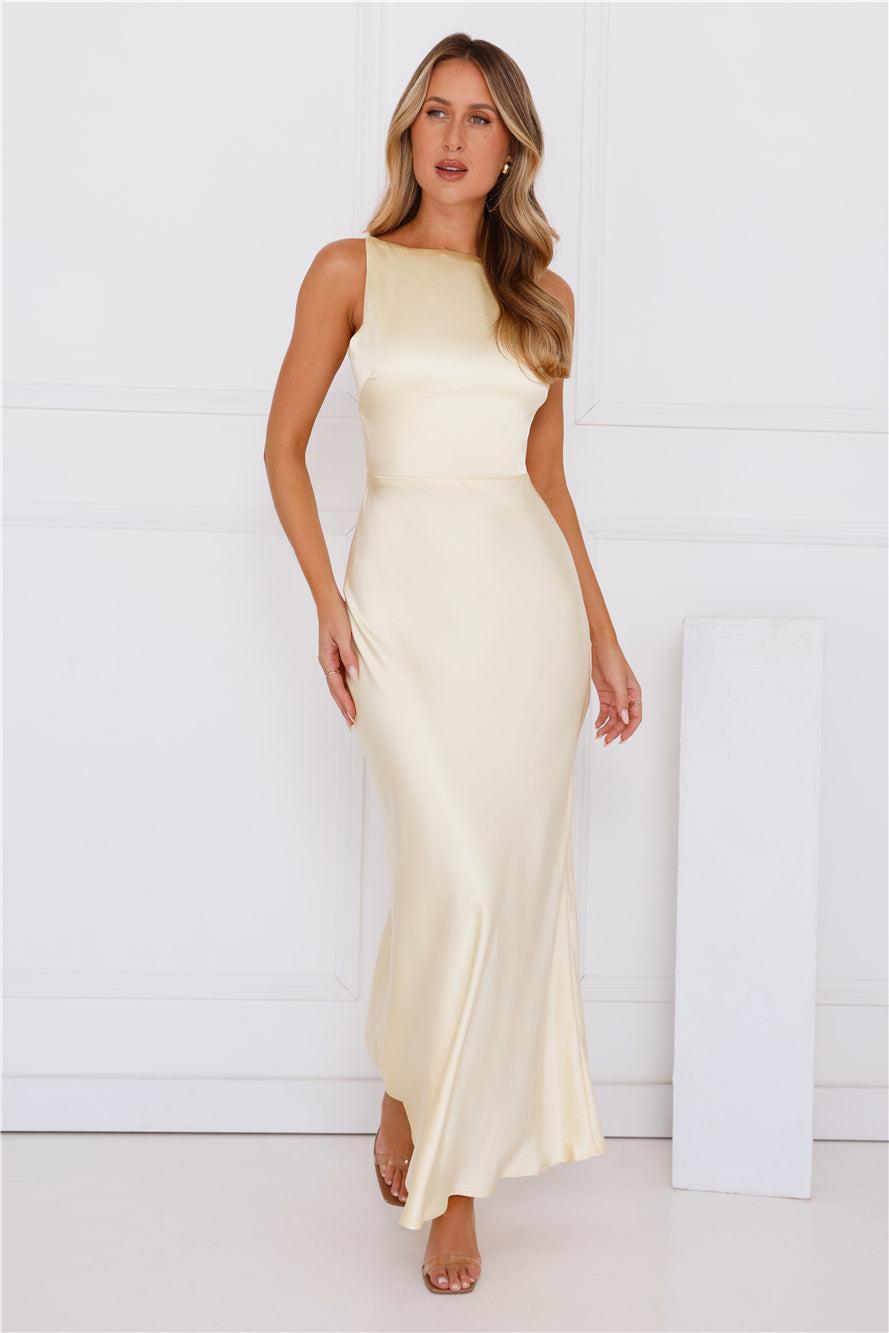 Unveiled Sophistication Satin Maxi Dress Yellow Product Image