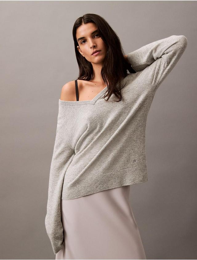 Calvin Klein Womens Cashmere V-Neck Sweater - Grey - XL Product Image