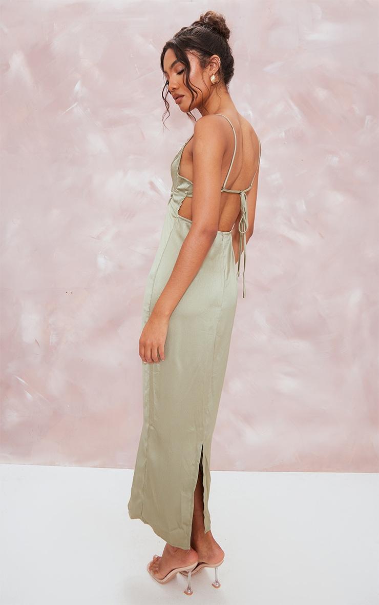 Khaki Satin Cut Out Strappy Back Detail Midaxi Dress Product Image