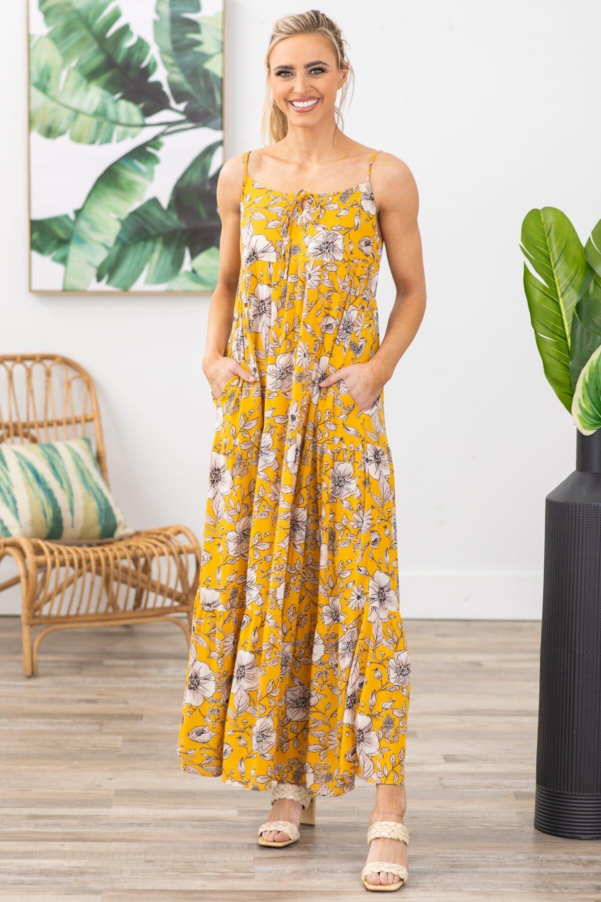 Mustard Floral Print Maxi Dress Product Image