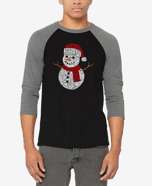 La Pop Art Mens Christmas Snowman Raglan Baseball Word Art T-shirt - Black Product Image