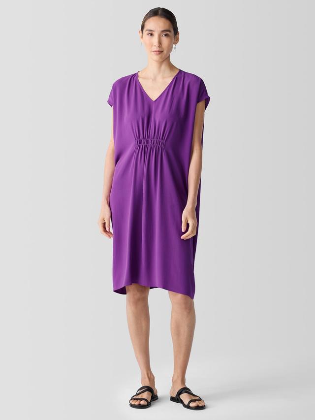 EILEEN FISHER Silk Georgette Crepe V-Neck Dressfemale Product Image